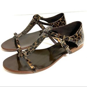 J. Crew Iris Sandals Patent Leather Tortoise Shell Brown Double Buckle Size 8